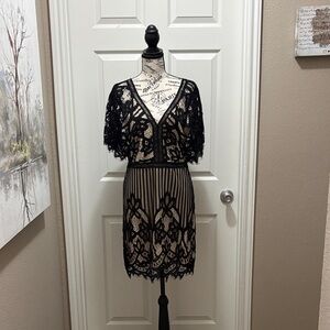 Boohoo Black Lace Mini Dress with Nude Slip